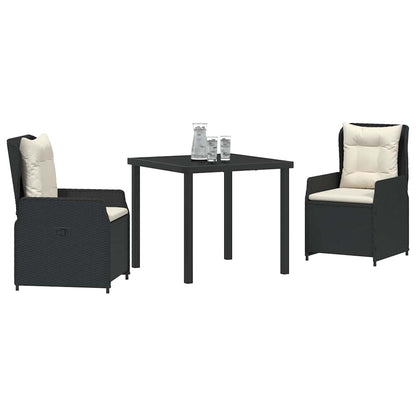Set da Pranzo per Giardino 3 pcs Nero polyrattan