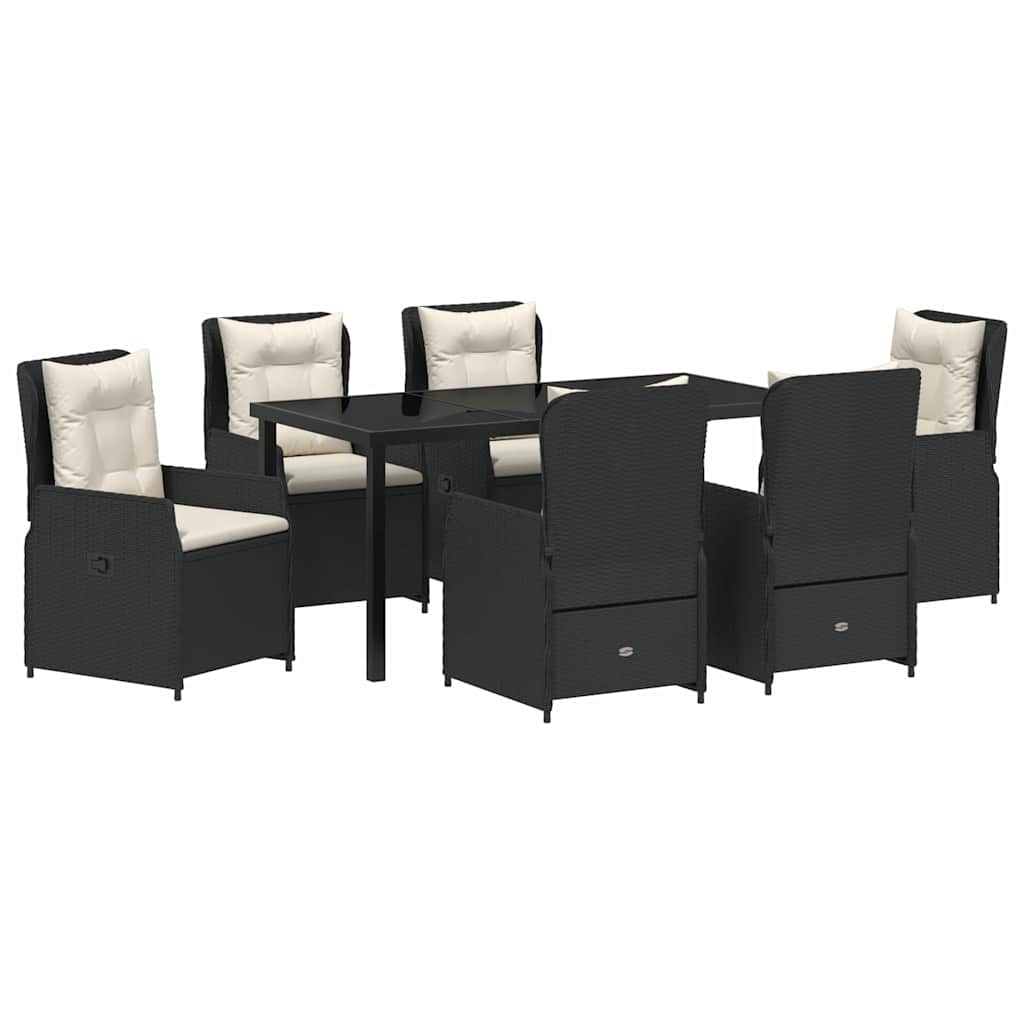 Set da Pranzo per Giardino 7 pcs Nero polyrattan