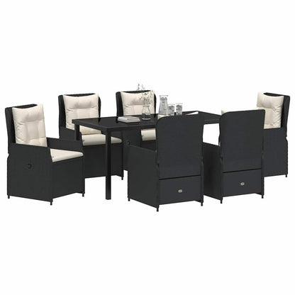 Set da Pranzo per Giardino 7 pcs Nero polyrattan