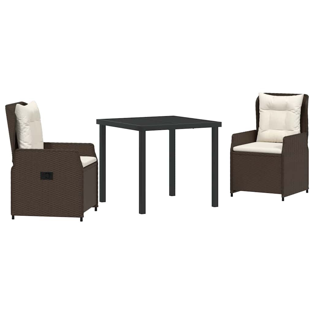 Set da Pranzo per Giardino 3 pcs Marrone polyrattan