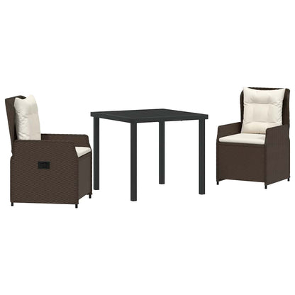Set da Pranzo per Giardino 3 pcs Marrone polyrattan
