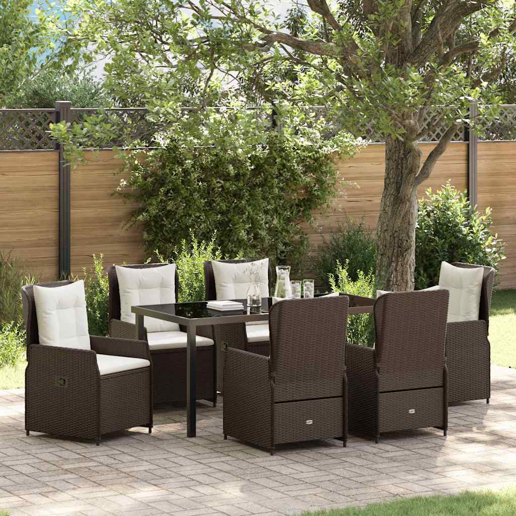 Set da Pranzo per Giardino 7 pcs Marrone polyrattan