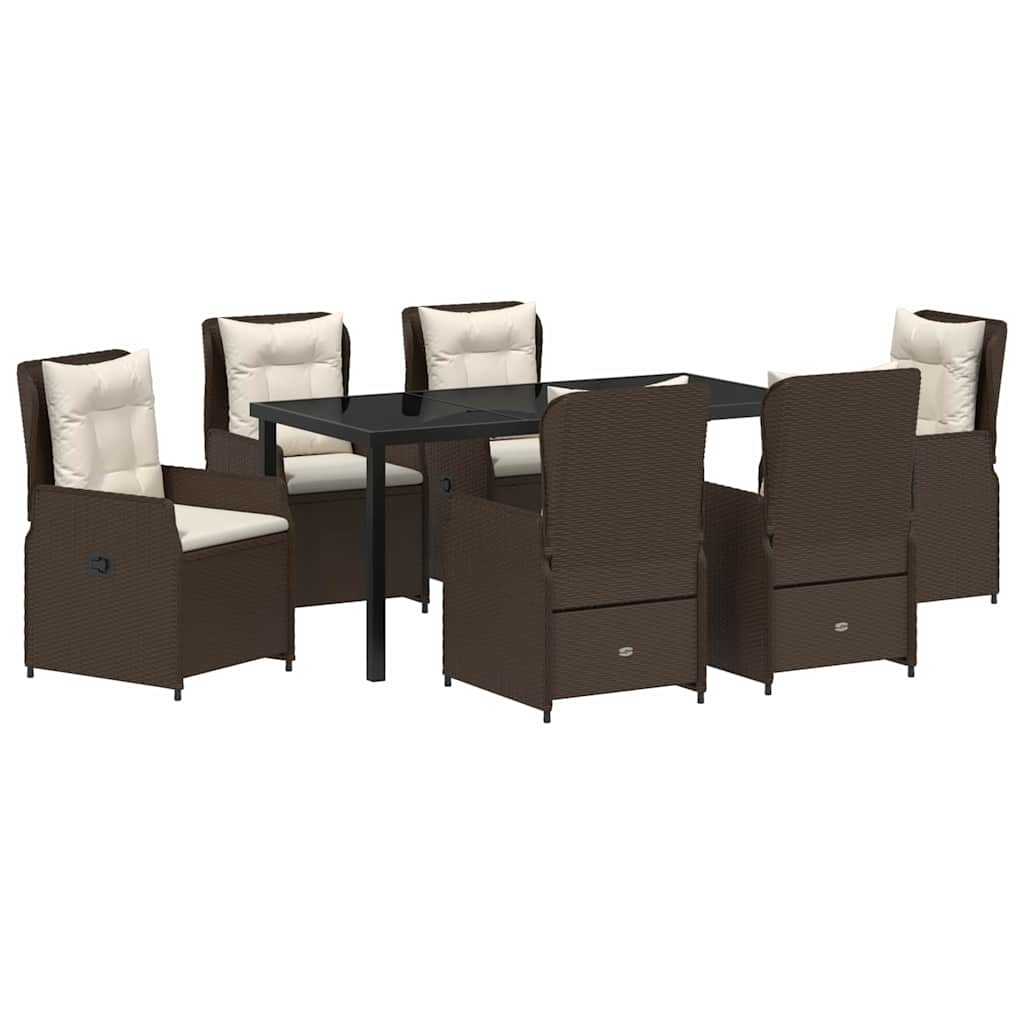 Set da Pranzo per Giardino 7 pcs Marrone polyrattan