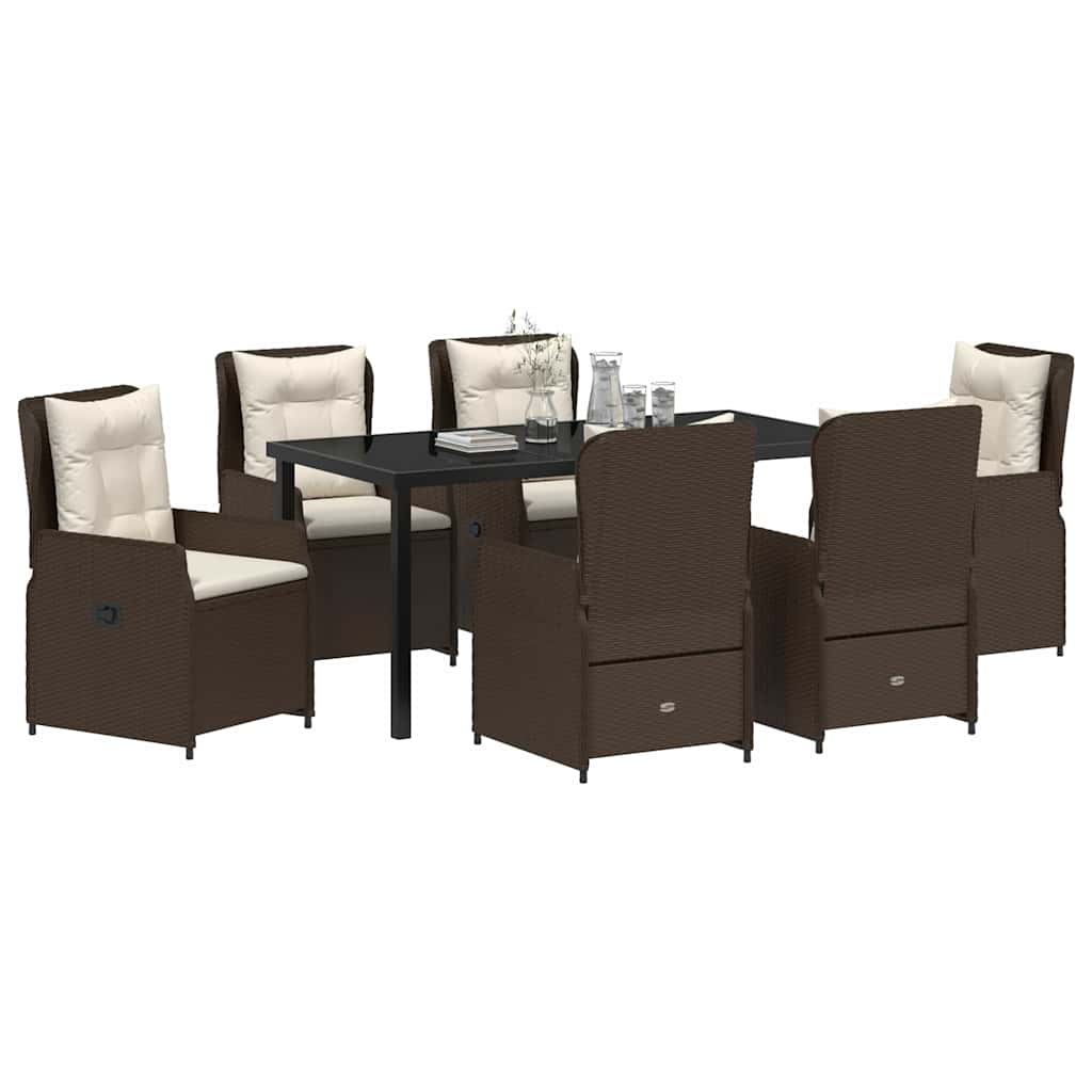 Set da Pranzo per Giardino 7 pcs Marrone polyrattan