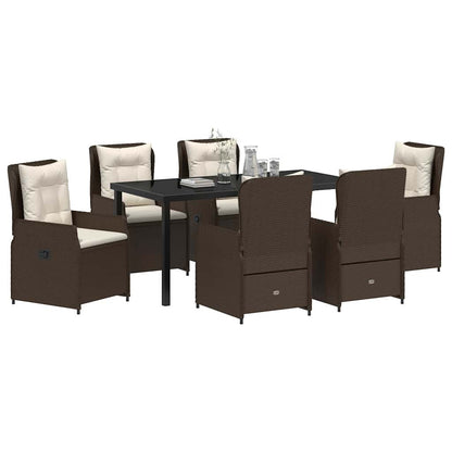 Set da Pranzo per Giardino 7 pcs Marrone polyrattan