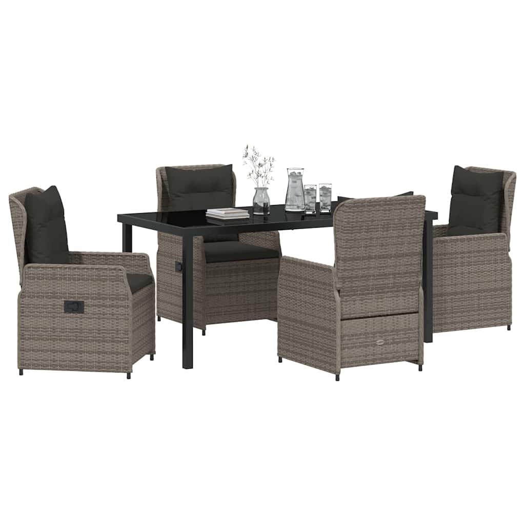 Set da Pranzo per Giardino 5 pcs Grigio polyrattan
