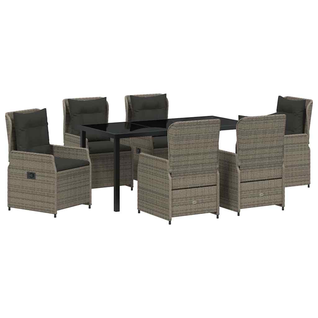 Set da Pranzo per Giardino 7 pcs Grigio polyrattan
