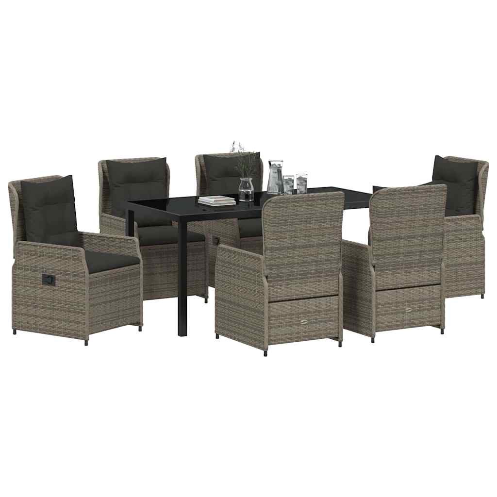Set da Pranzo per Giardino 7 pcs Grigio polyrattan