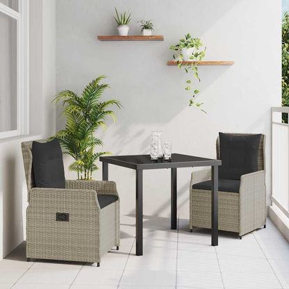 Set da Pranzo per Giardino 3 pcs Grigio chiaro polyrattan