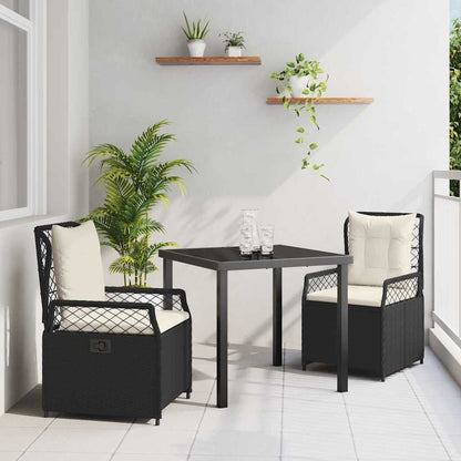 Set da Pranzo per Giardino 3 pcs Nero polyrattan