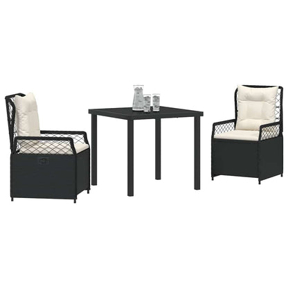 Set da Pranzo per Giardino 3 pcs Nero polyrattan