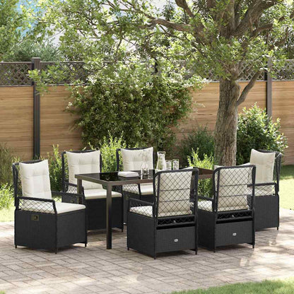 Set da Pranzo per Giardino 7 pcs Nero polyrattan