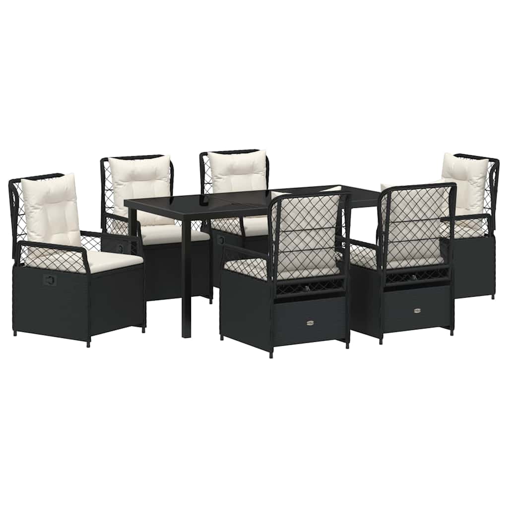 Set da Pranzo per Giardino 7 pcs Nero polyrattan
