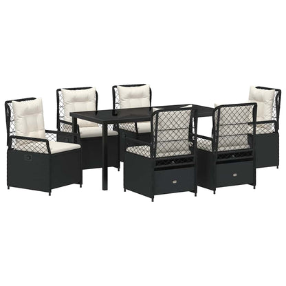 Set da Pranzo per Giardino 7 pcs Nero polyrattan