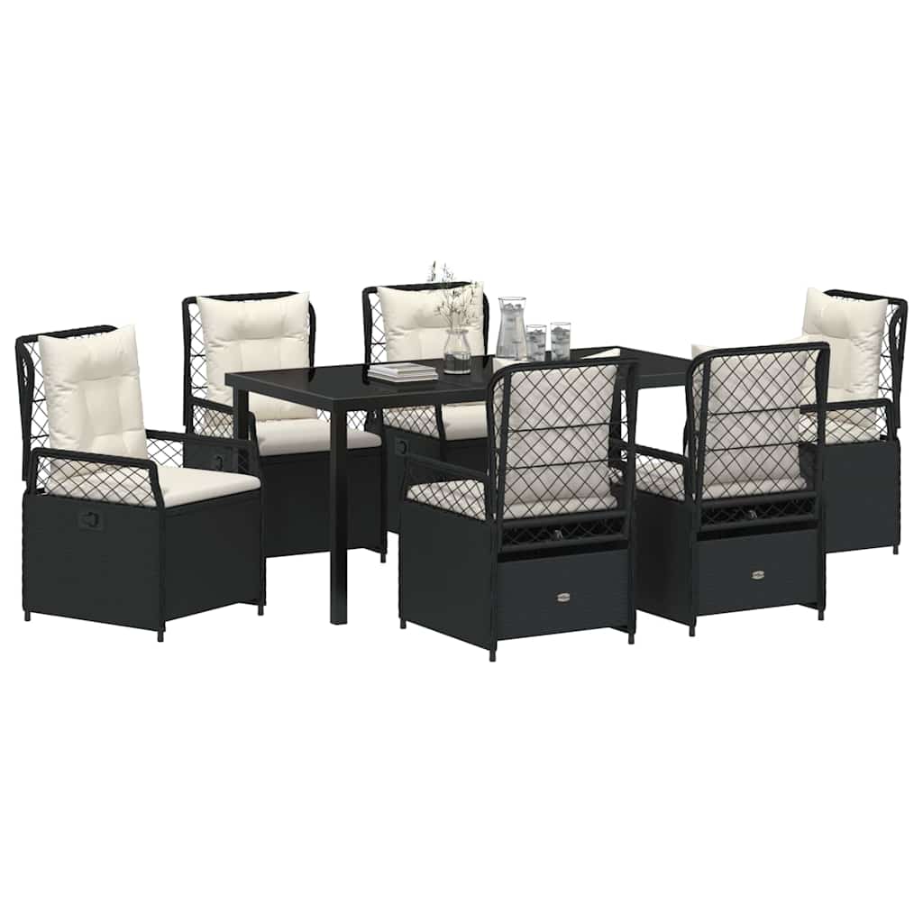 Set da Pranzo per Giardino 7 pcs Nero polyrattan
