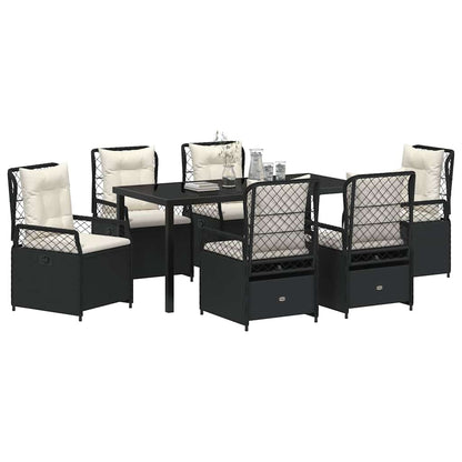 Set da Pranzo per Giardino 7 pcs Nero polyrattan