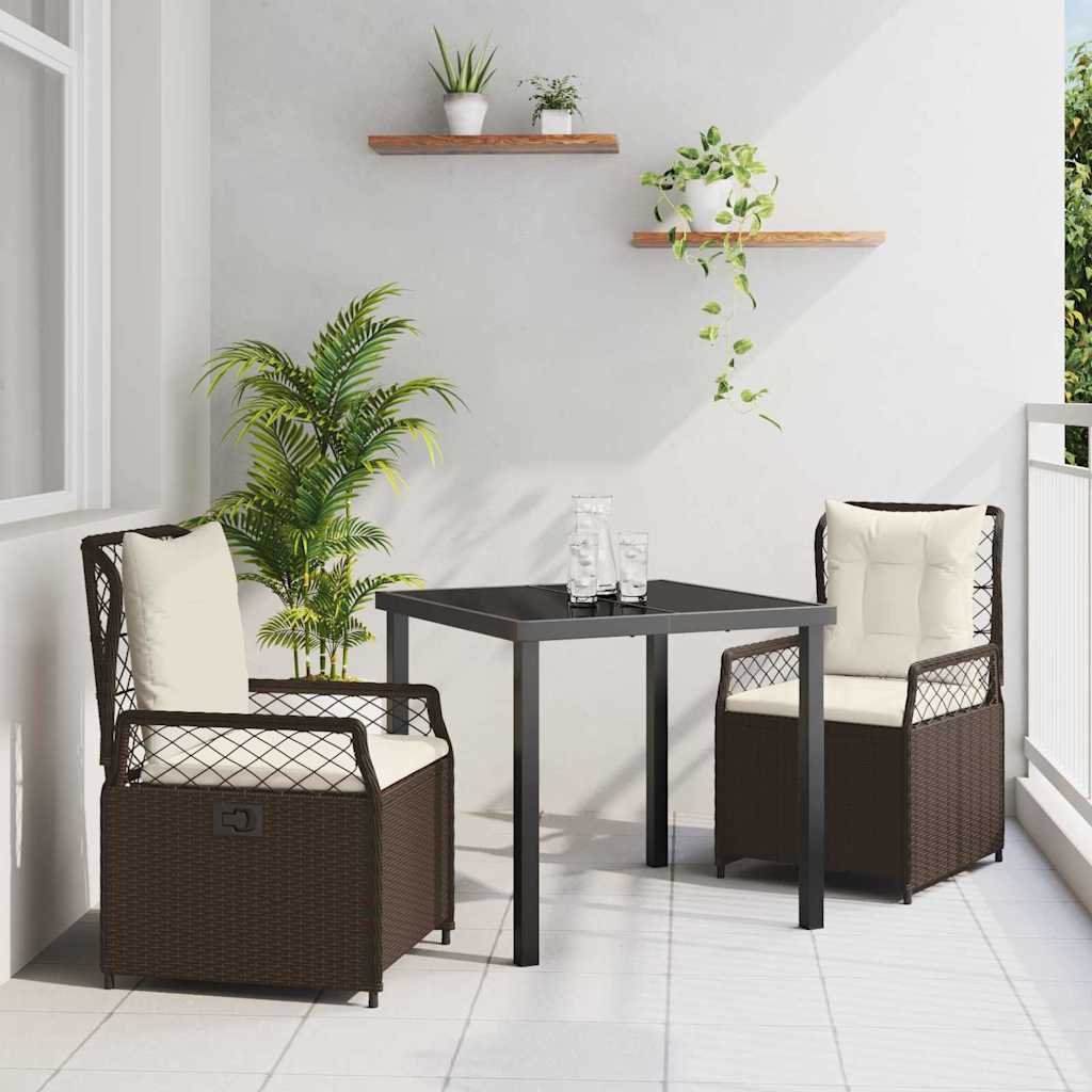 Set da Pranzo per Giardino 3 pcs Marrone polyrattan