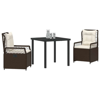 Set da Pranzo per Giardino 3 pcs Marrone polyrattan