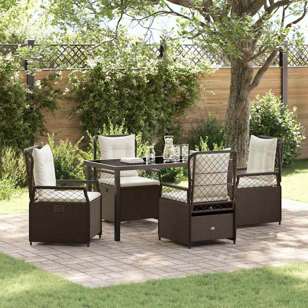 Set da Pranzo per Giardino 5 pcs Marrone polyrattan