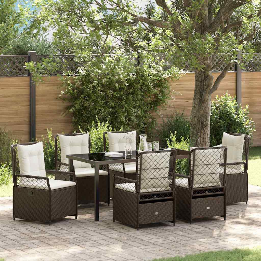 Set da Pranzo per Giardino 7 pcs Marrone polyrattan