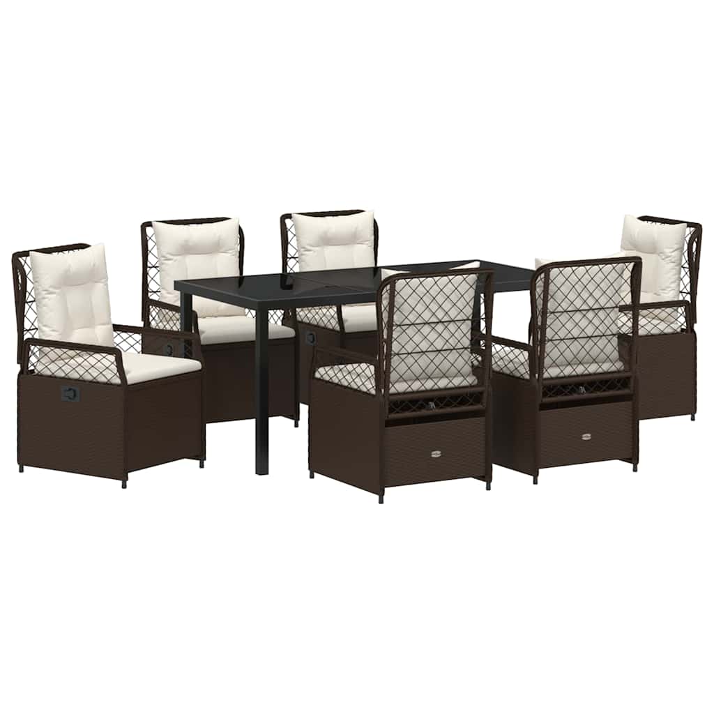 Set da Pranzo per Giardino 7 pcs Marrone polyrattan