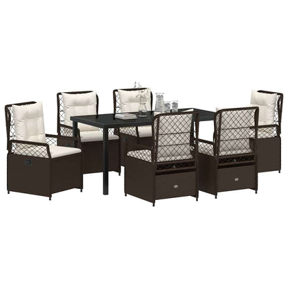 Set da Pranzo per Giardino 7 pcs Marrone polyrattan