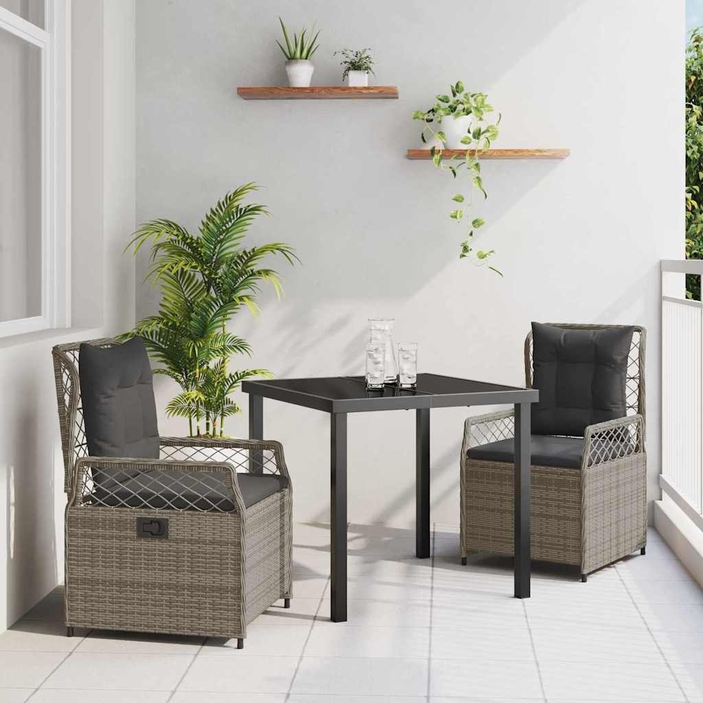 Set da Pranzo per Giardino 3 pcs Grigio polyrattan