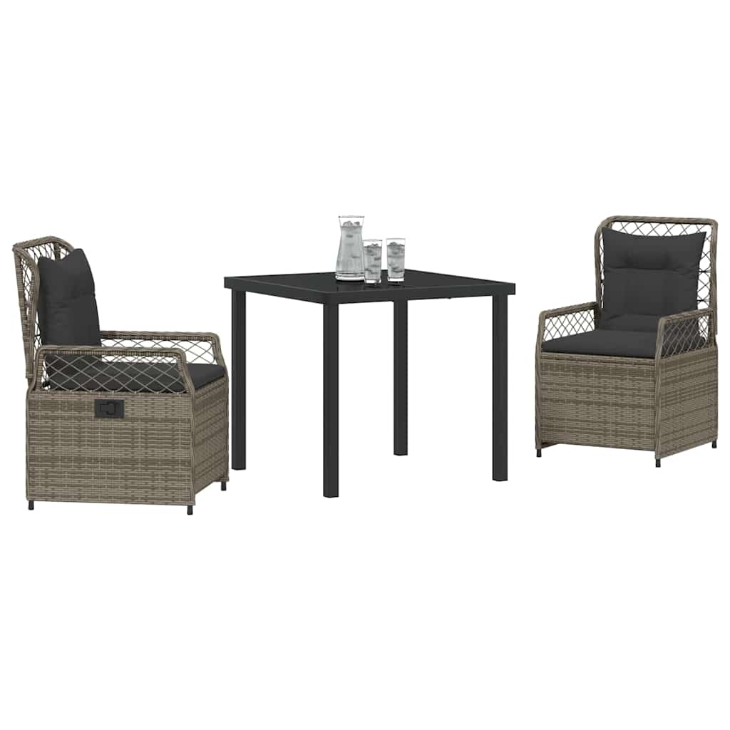 Set da Pranzo per Giardino 3 pcs Grigio polyrattan