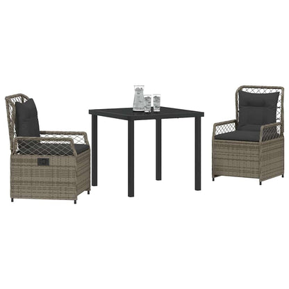 Set da Pranzo per Giardino 3 pcs Grigio polyrattan