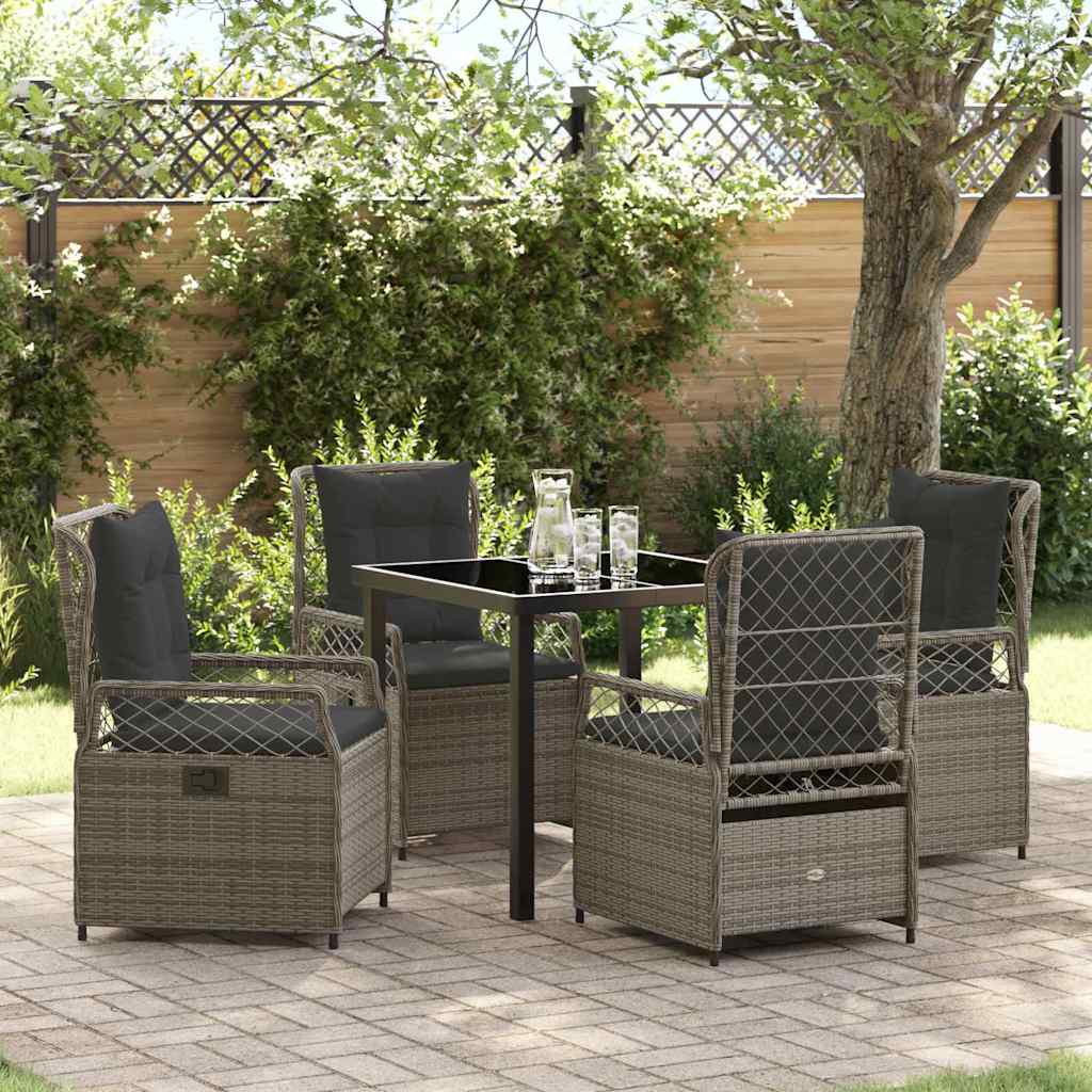 Set da Pranzo per Giardino 5 pcs Grigio polyrattan