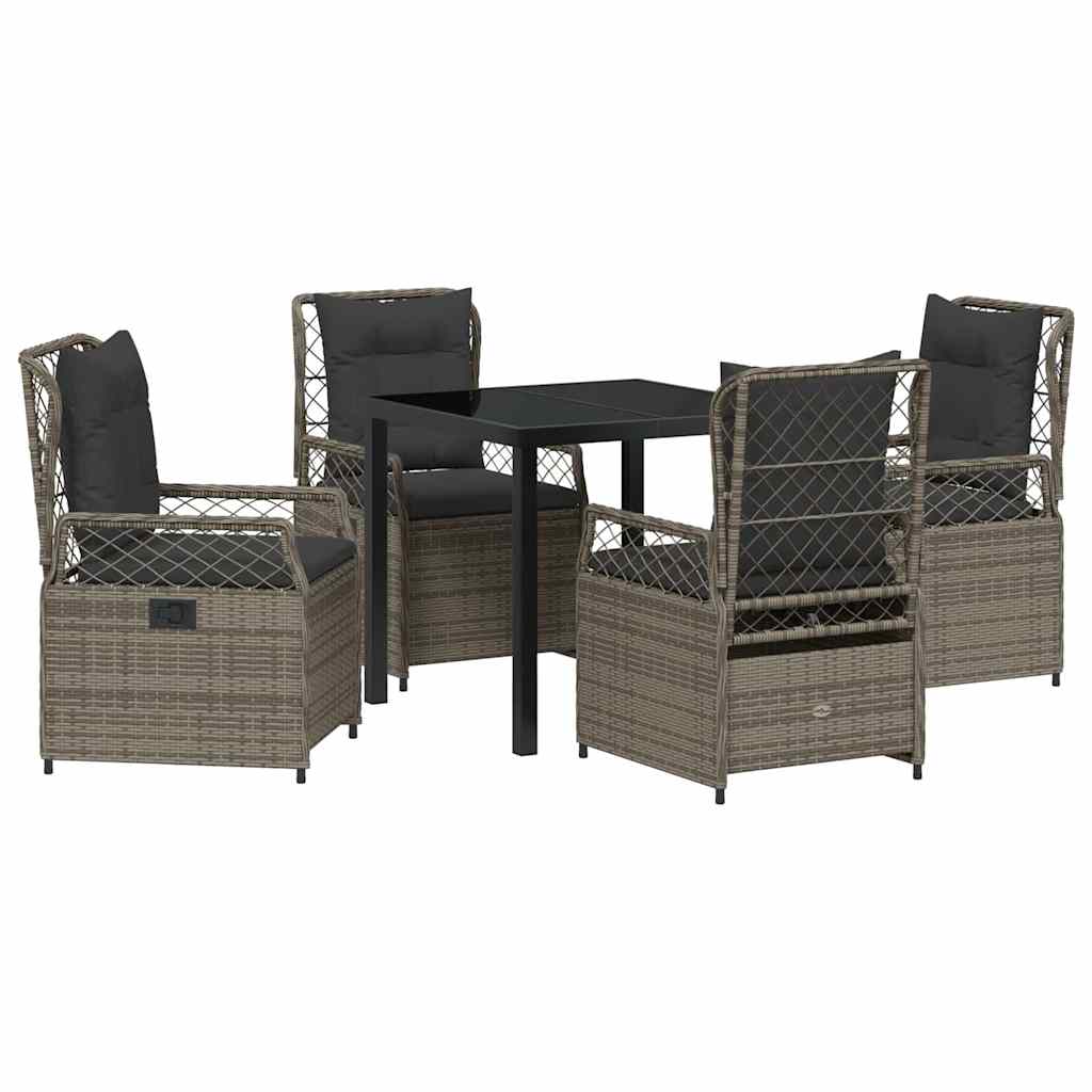 Set da Pranzo per Giardino 5 pcs Grigio polyrattan