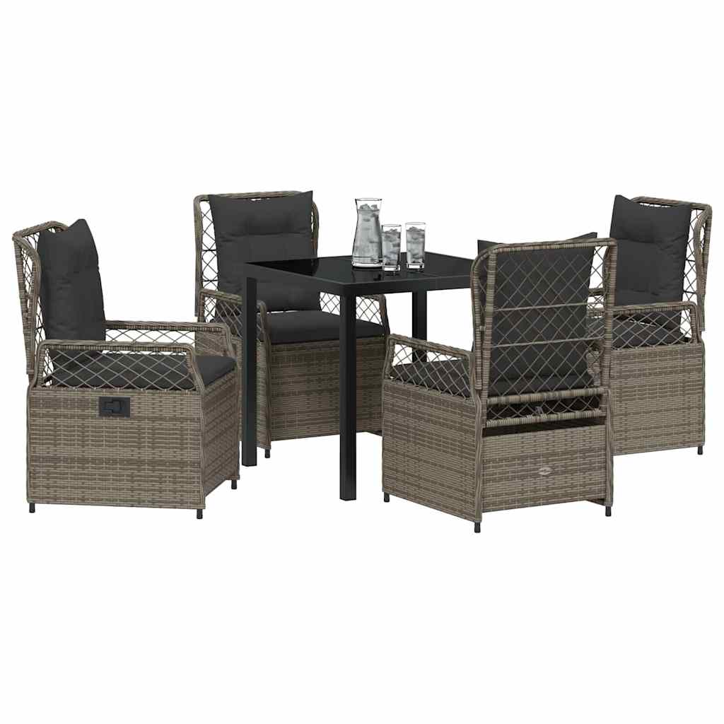 Set da Pranzo per Giardino 5 pcs Grigio polyrattan
