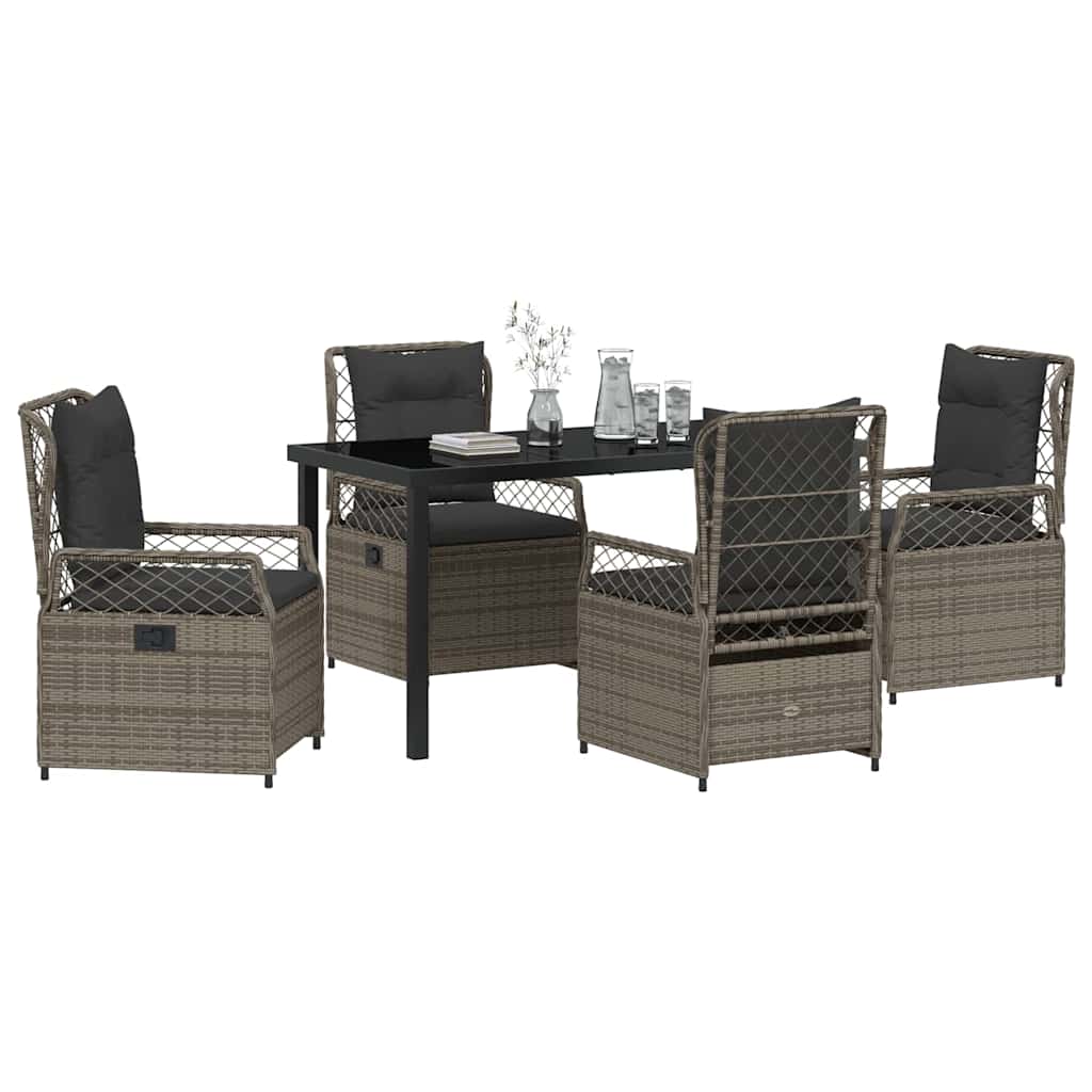 Set da Pranzo per Giardino 5 pcs Grigio polyrattan