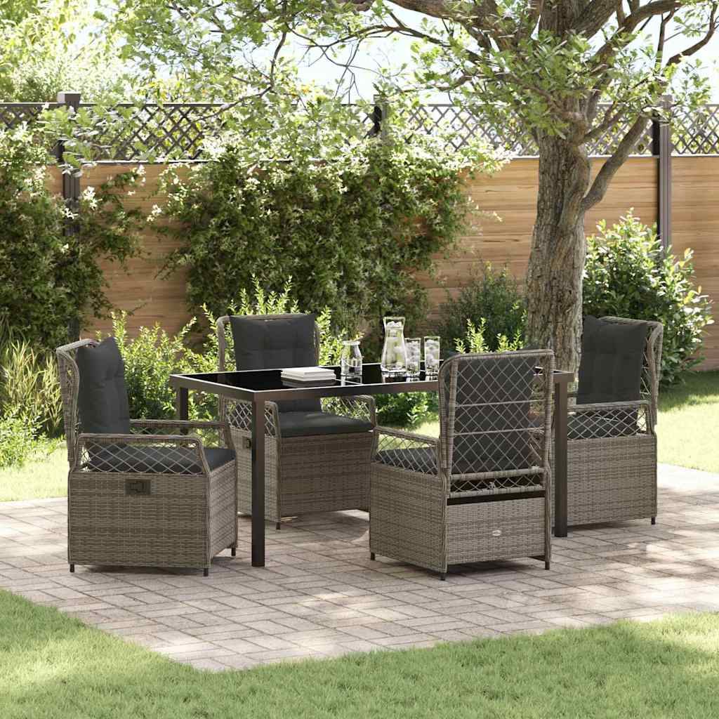 Set da Pranzo per Giardino 5 pcs Grigio polyrattan