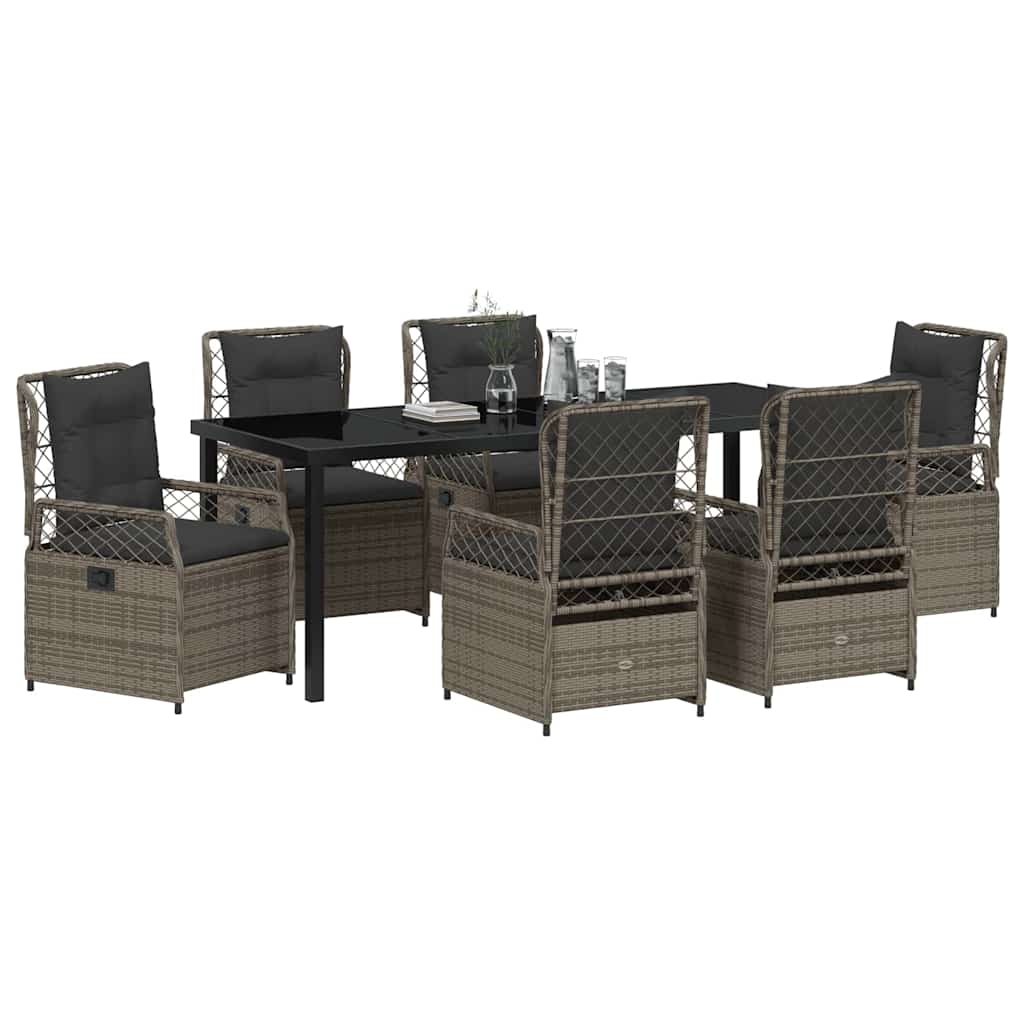Set da Pranzo per Giardino 7 pcs Grigio polyrattan