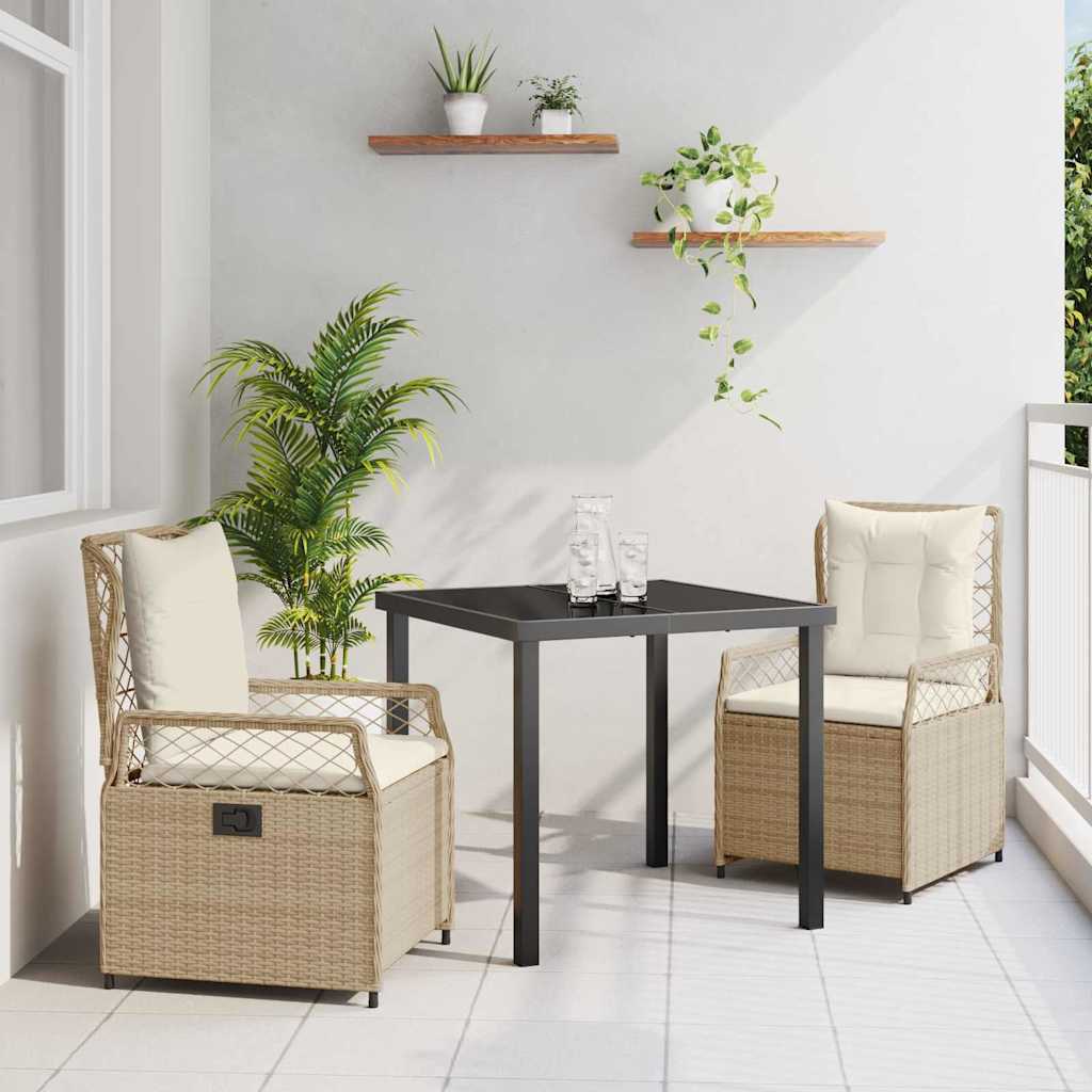 Set da Pranzo per Giardino 3 pcs Beige e Bianco Crema