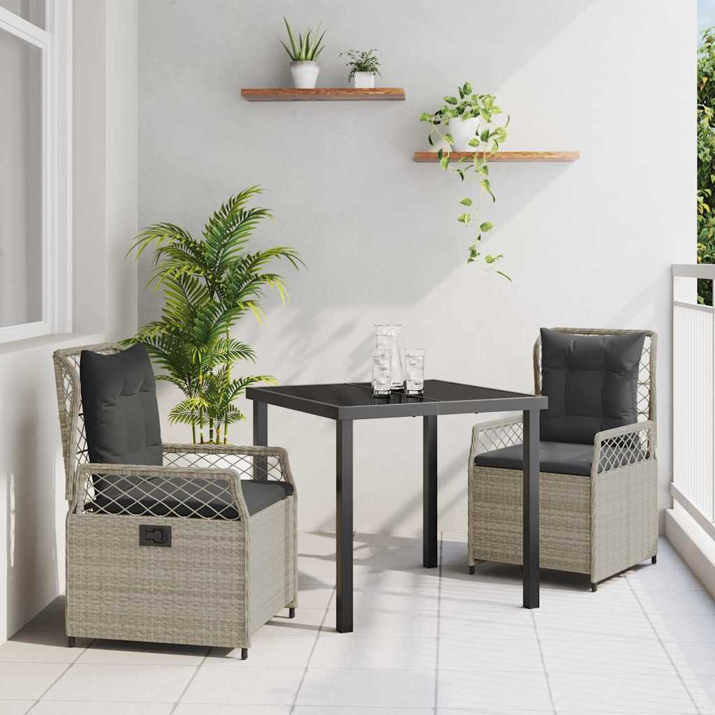 Set da Pranzo per Giardino 3 pcs Grigio chiaro polyrattan