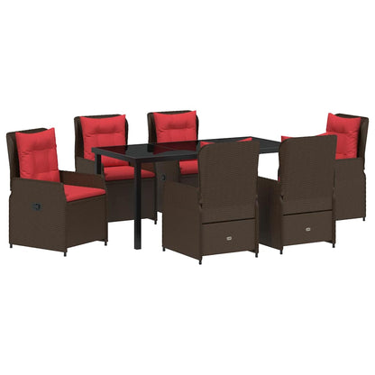 Set da Pranzo per Giardino 7 pcs Marrone Poly Rattan