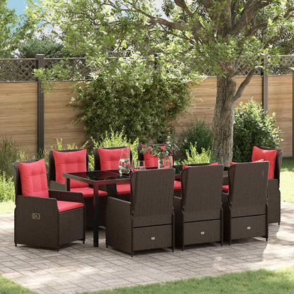 Set da Pranzo per Giardino 9 pcs Marrone Poly Rattan