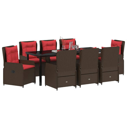 Set da Pranzo per Giardino 9 pcs Marrone Poly Rattan