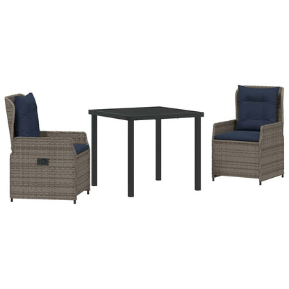 Set da Pranzo per Giardino 3 pcs Grigio Poly Rattan