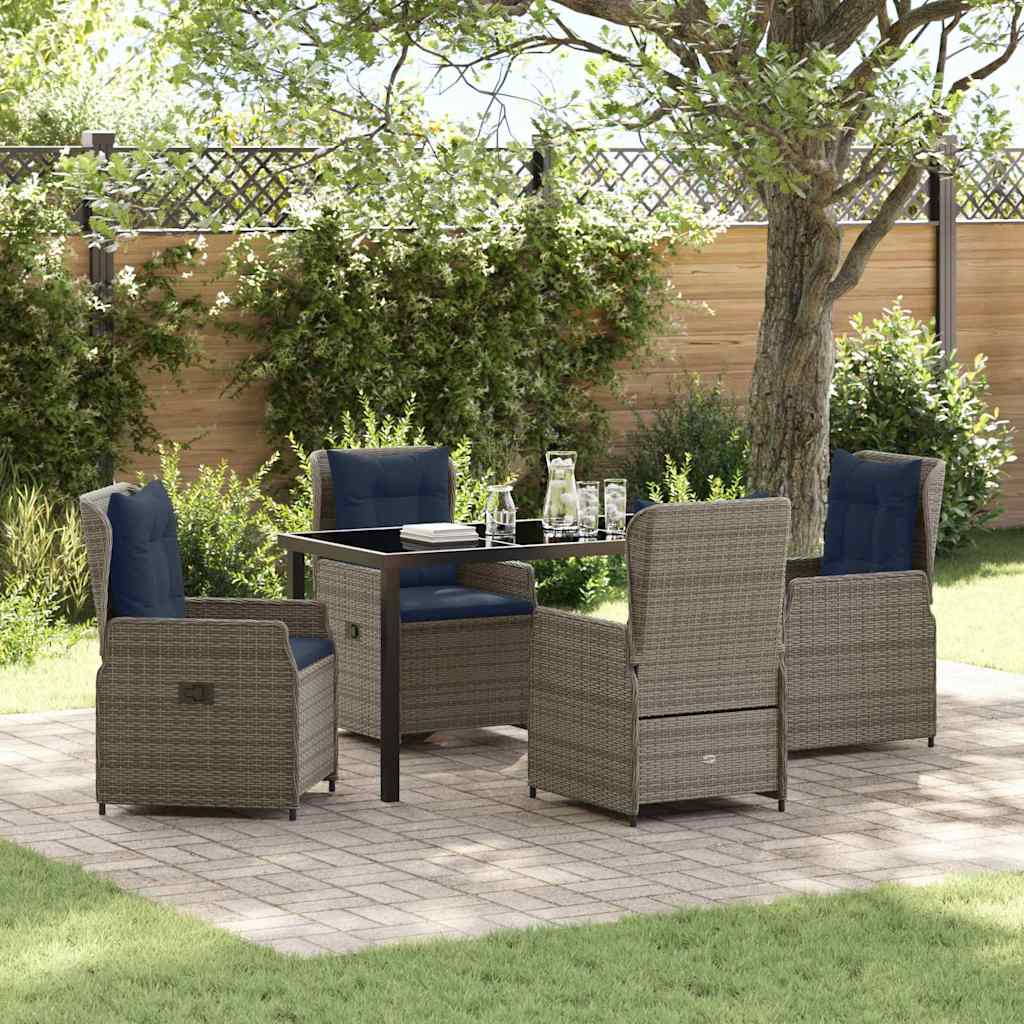 Set da Pranzo per Giardino 5 pcs Grigio Poly Rattan