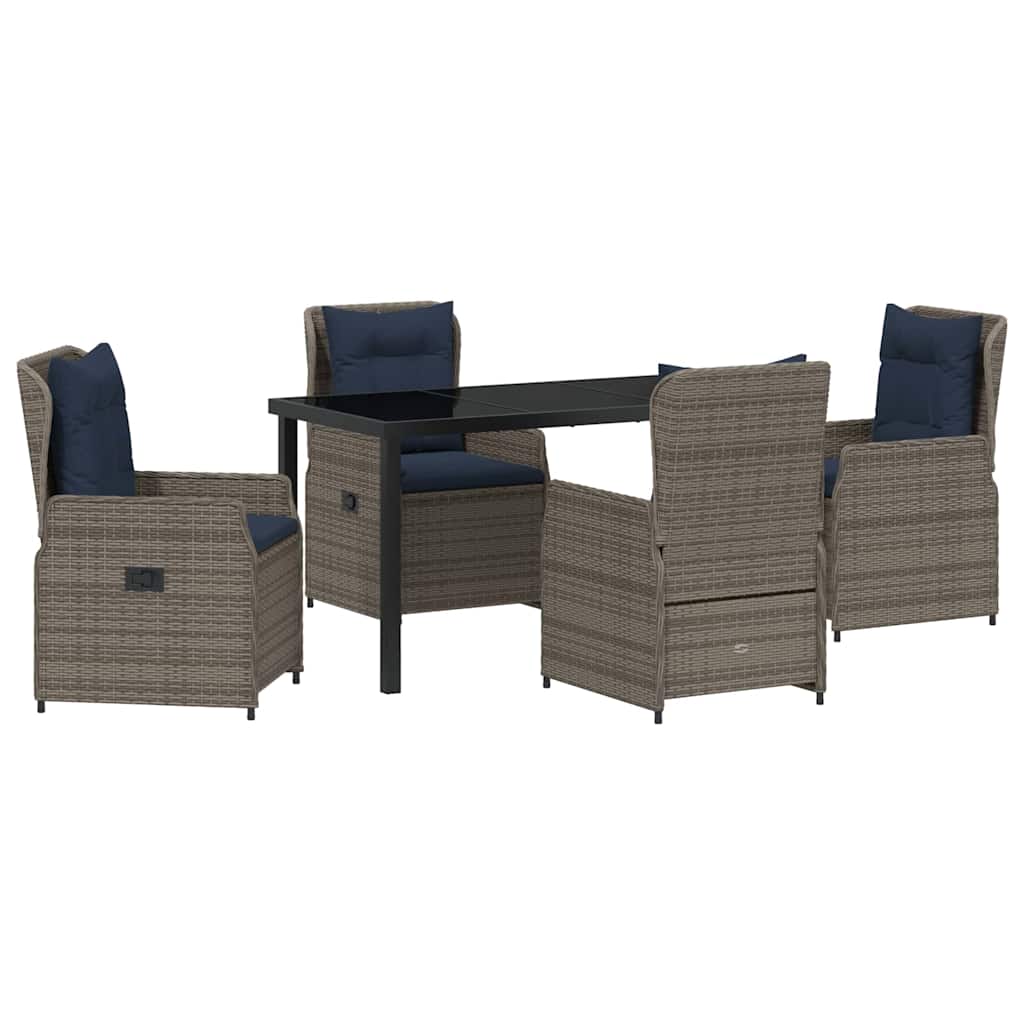 Set da Pranzo per Giardino 5 pcs Grigio Poly Rattan