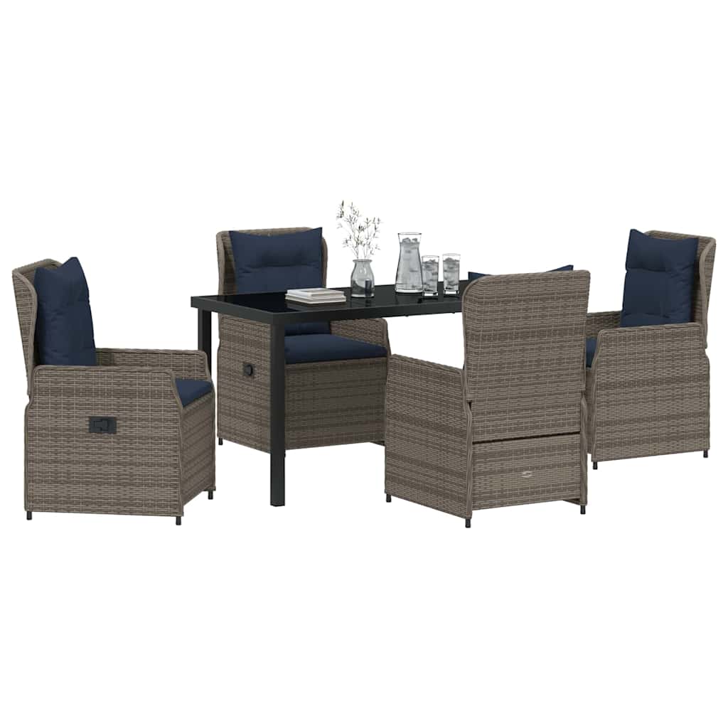 Set da Pranzo per Giardino 5 pcs Grigio Poly Rattan