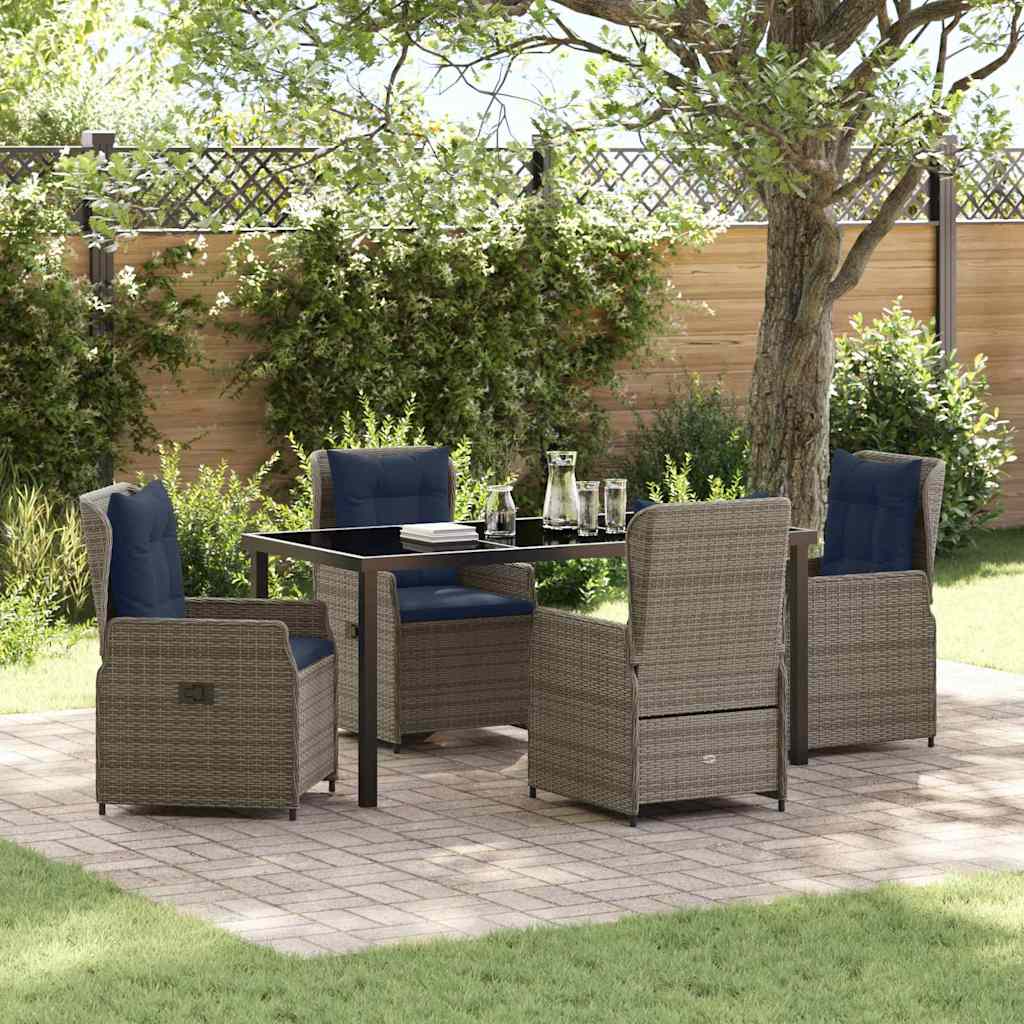 Set da Pranzo per Giardino 5 pcs Grigio Poly Rattan