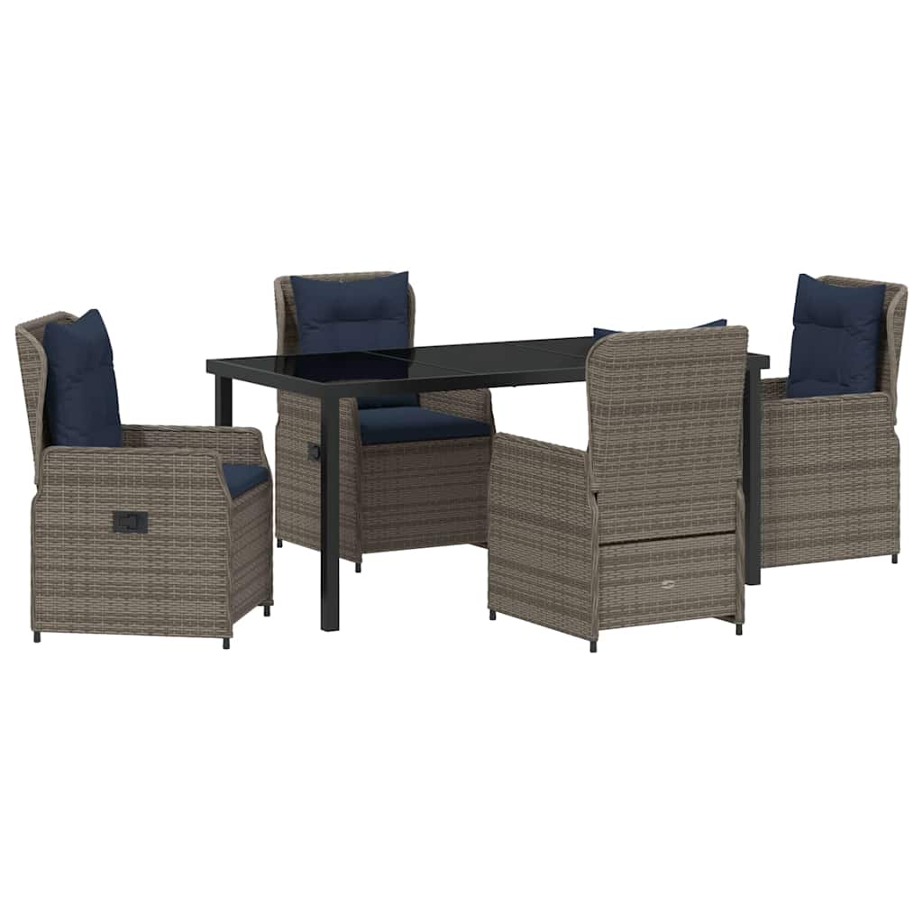 Set da Pranzo per Giardino 5 pcs Grigio Poly Rattan