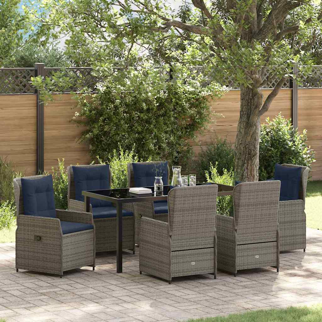 Set da Pranzo per Giardino 7 pcs Grigio Poly Rattan