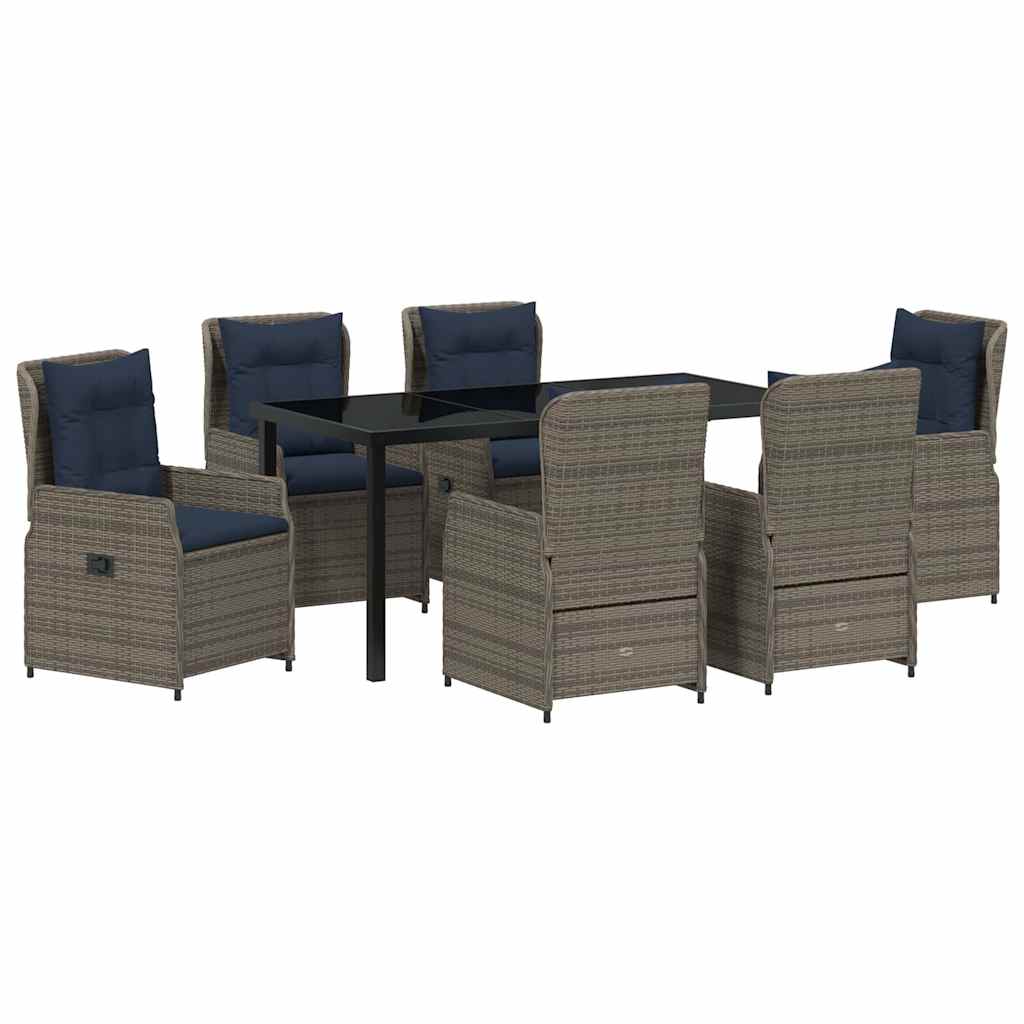 Set da Pranzo per Giardino 7 pcs Grigio Poly Rattan