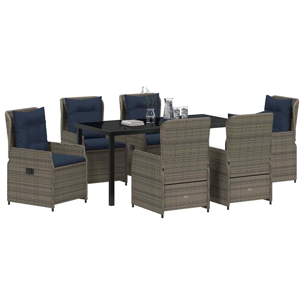 Set da Pranzo per Giardino 7 pcs Grigio Poly Rattan