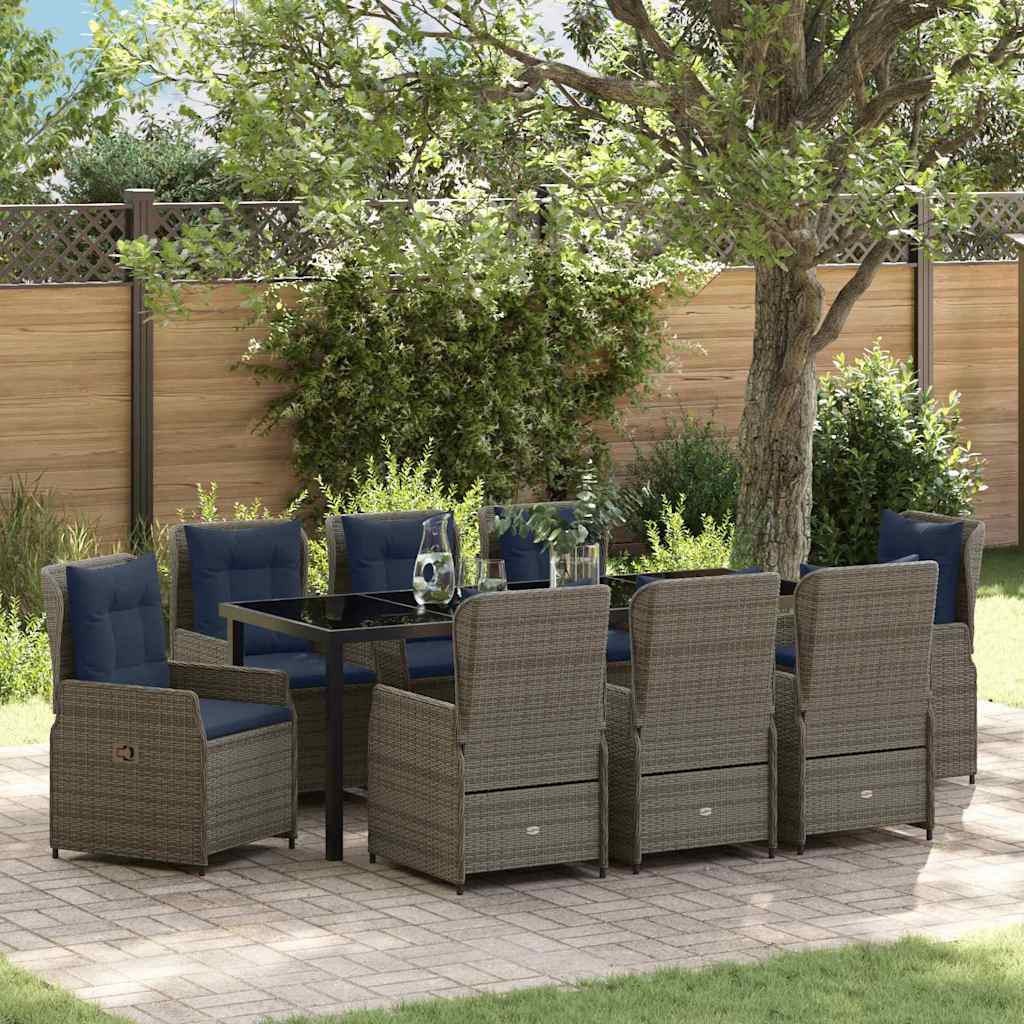 Set da Pranzo per Giardino 9 pcs Grigio Poly Rattan